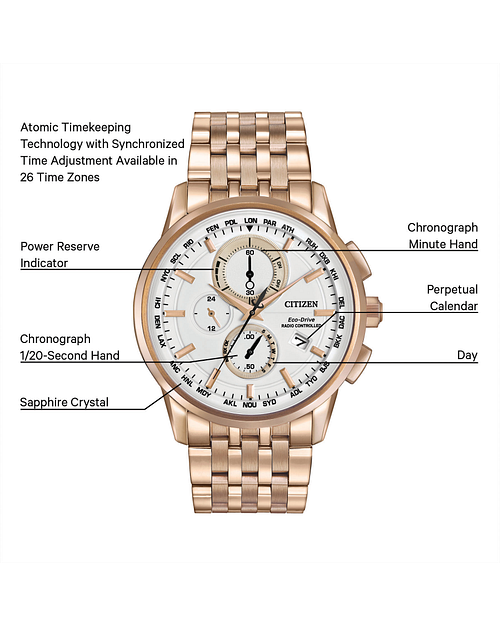 World Chronograph A-T White Dial Stainless Steel Bracelet AT8113
